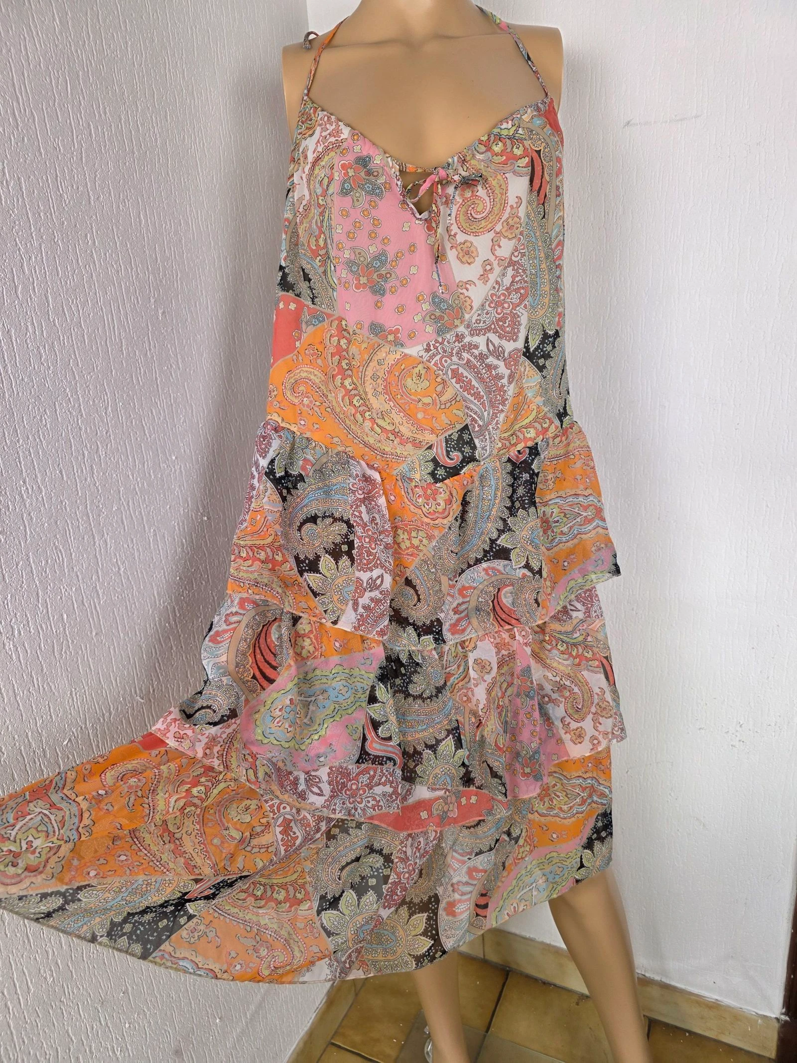 Robe dos nu volants superposés paisley bohème féerique vintage Y2K taille unique jusqu'au 42 – photo 2